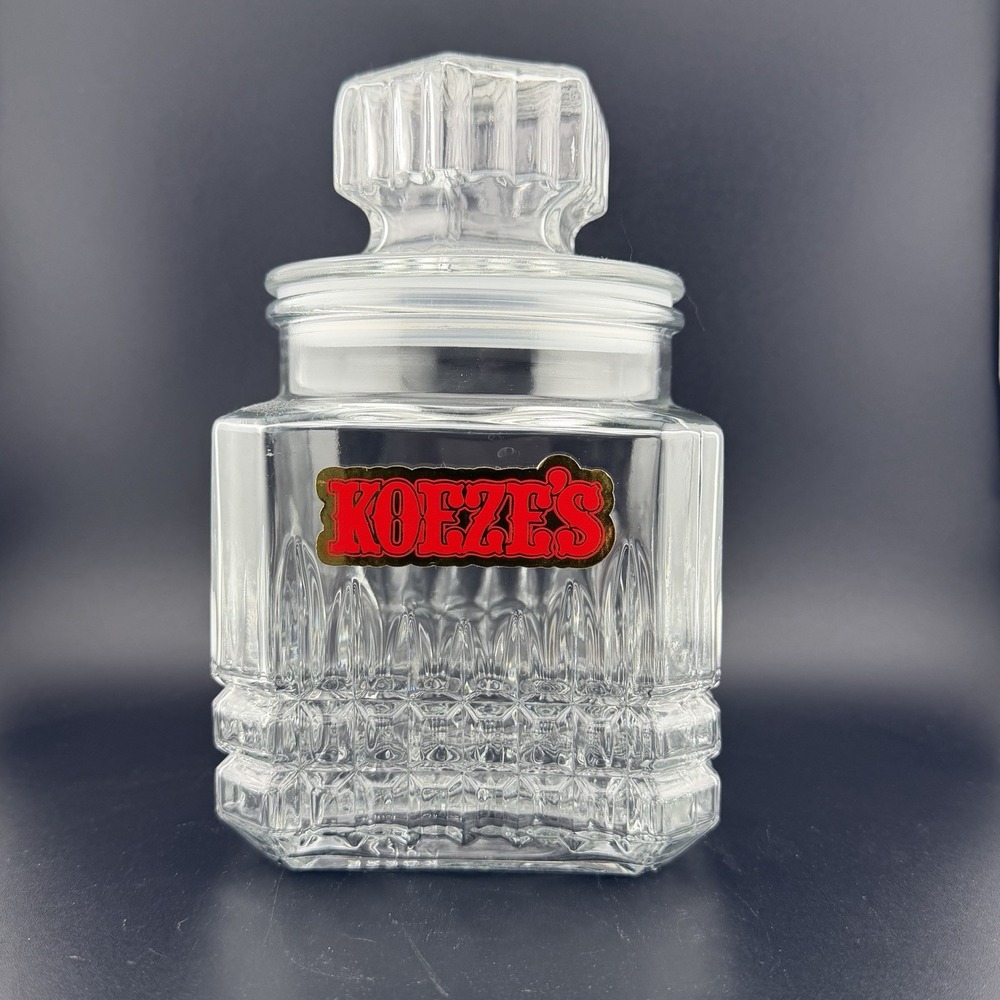 Vintage Koeze's Glass Apothecary Jar Candy Canister With Lid 7"